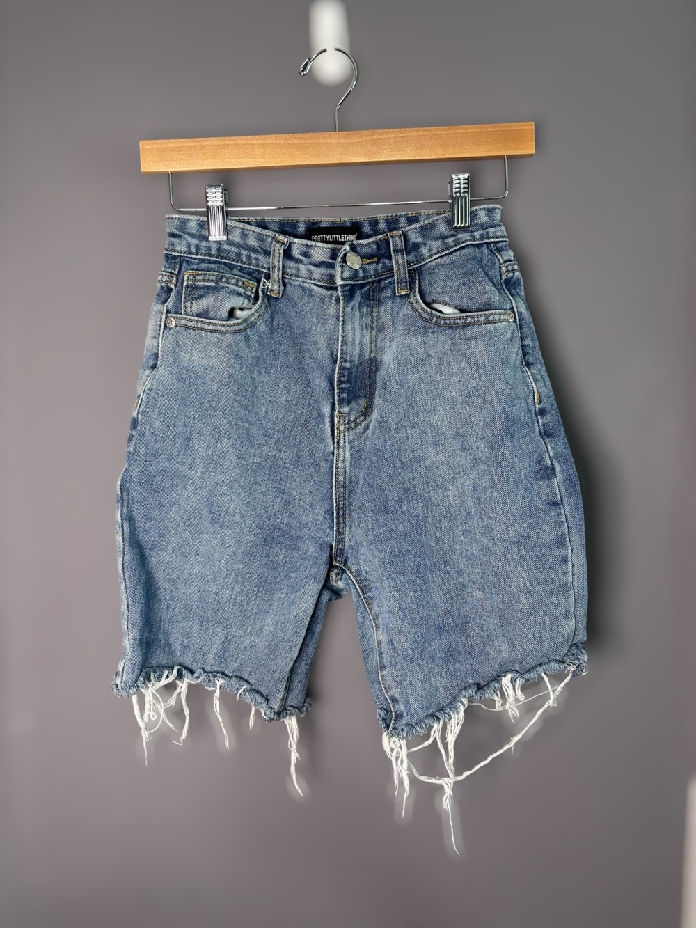 Pretty Little Thing High Waisted Raw Hem Denim Bermuda Shorts 0